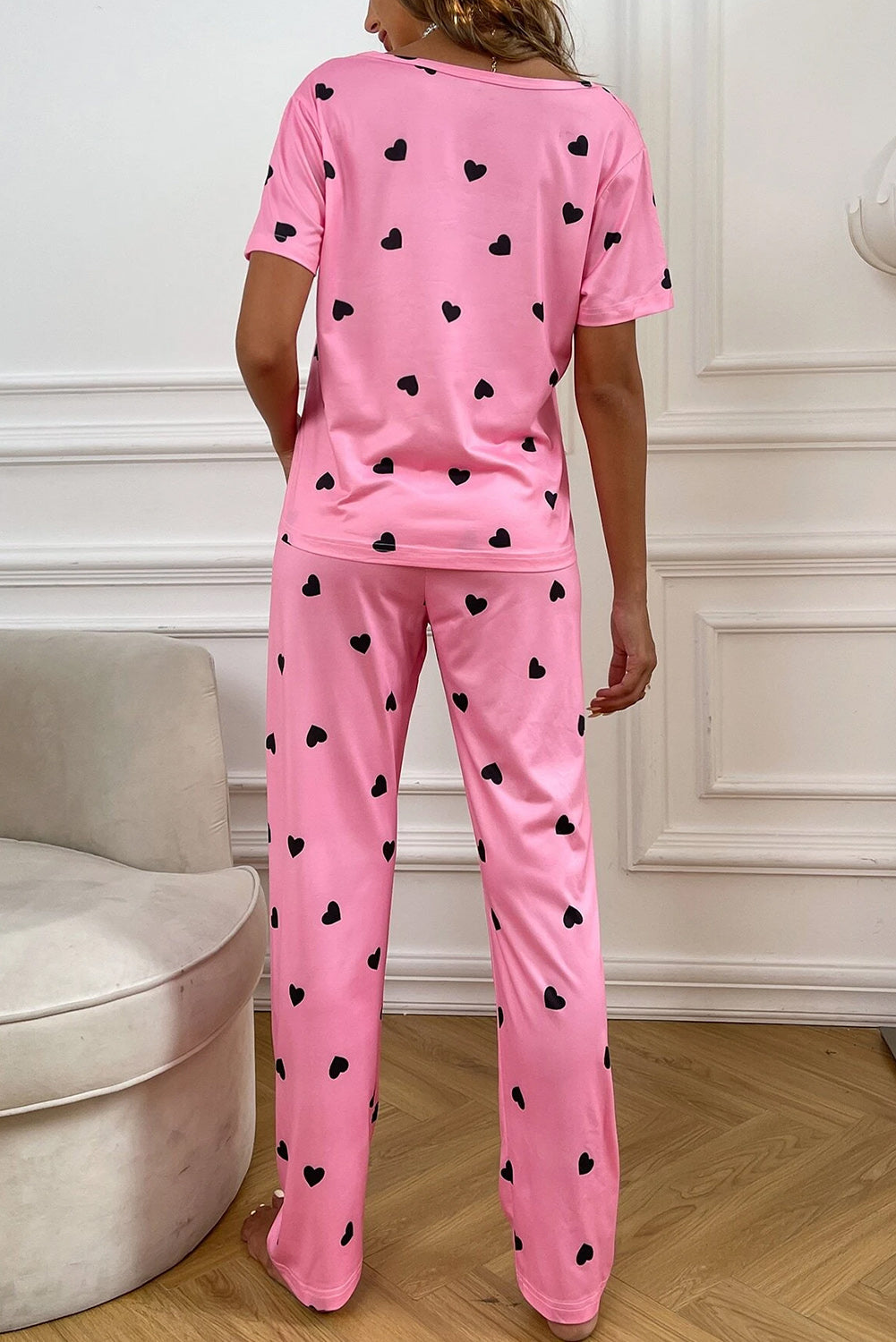 Pink Heart Print Lounge Set