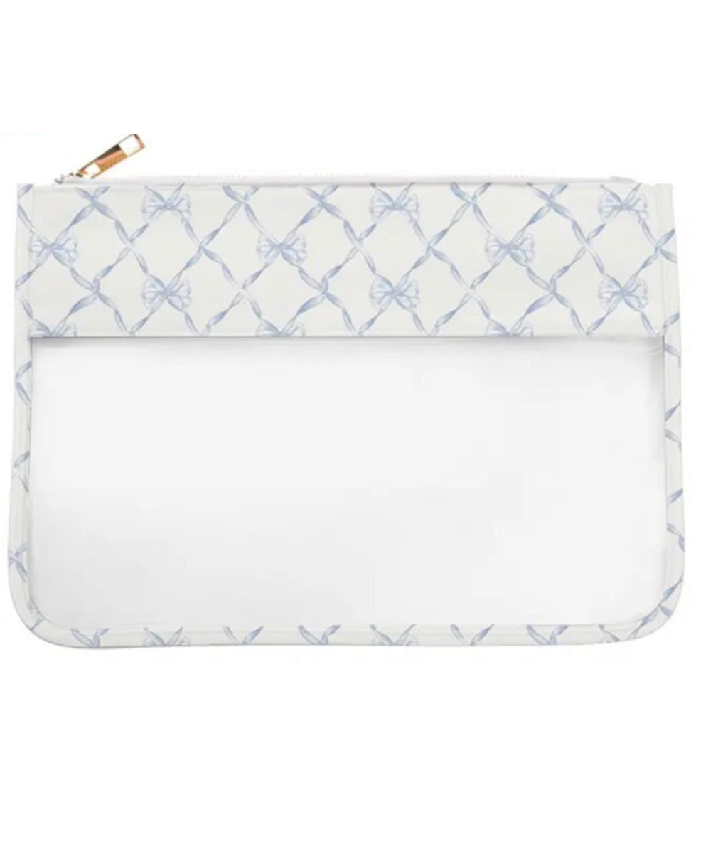 Blue Bow Trellis Clear Zipper Bag