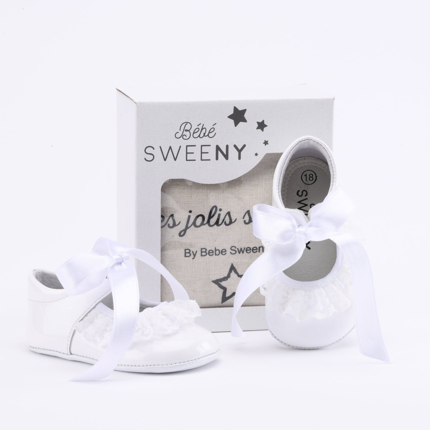 Baby Girls White Patent Leather Pre-Walker Shoes with Lace