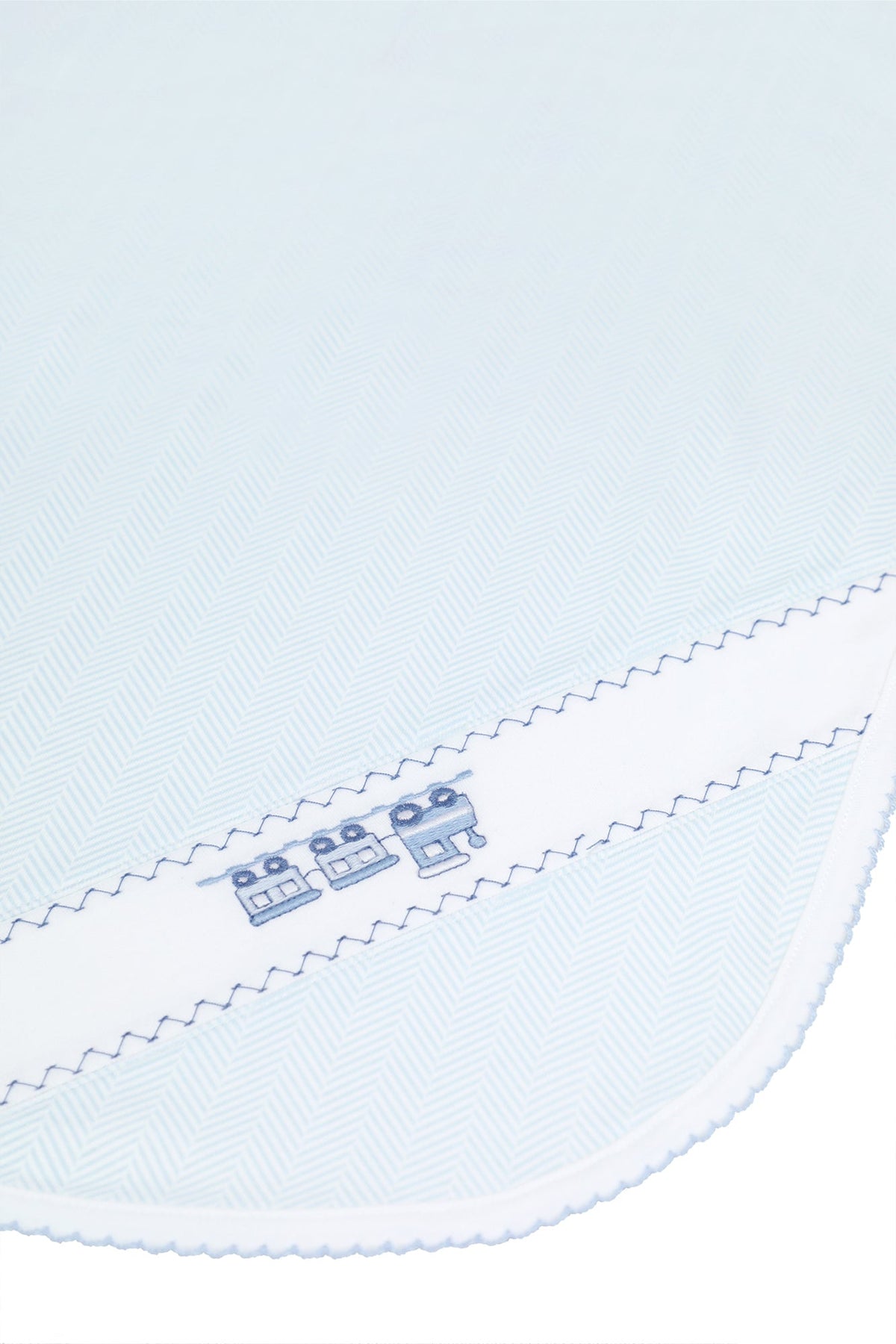 Blue Herringbone Train Embroidered Receiving Blanket