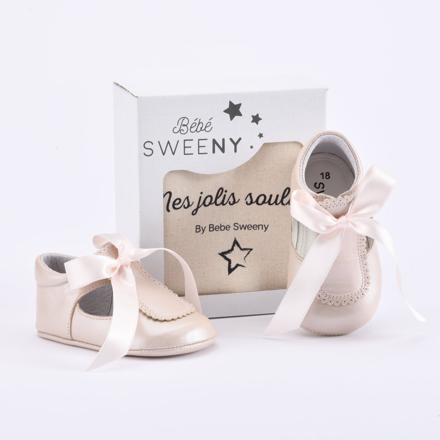 Girls Pearly Pink Leather Pre-Walker Shoes with Satin Ribbon