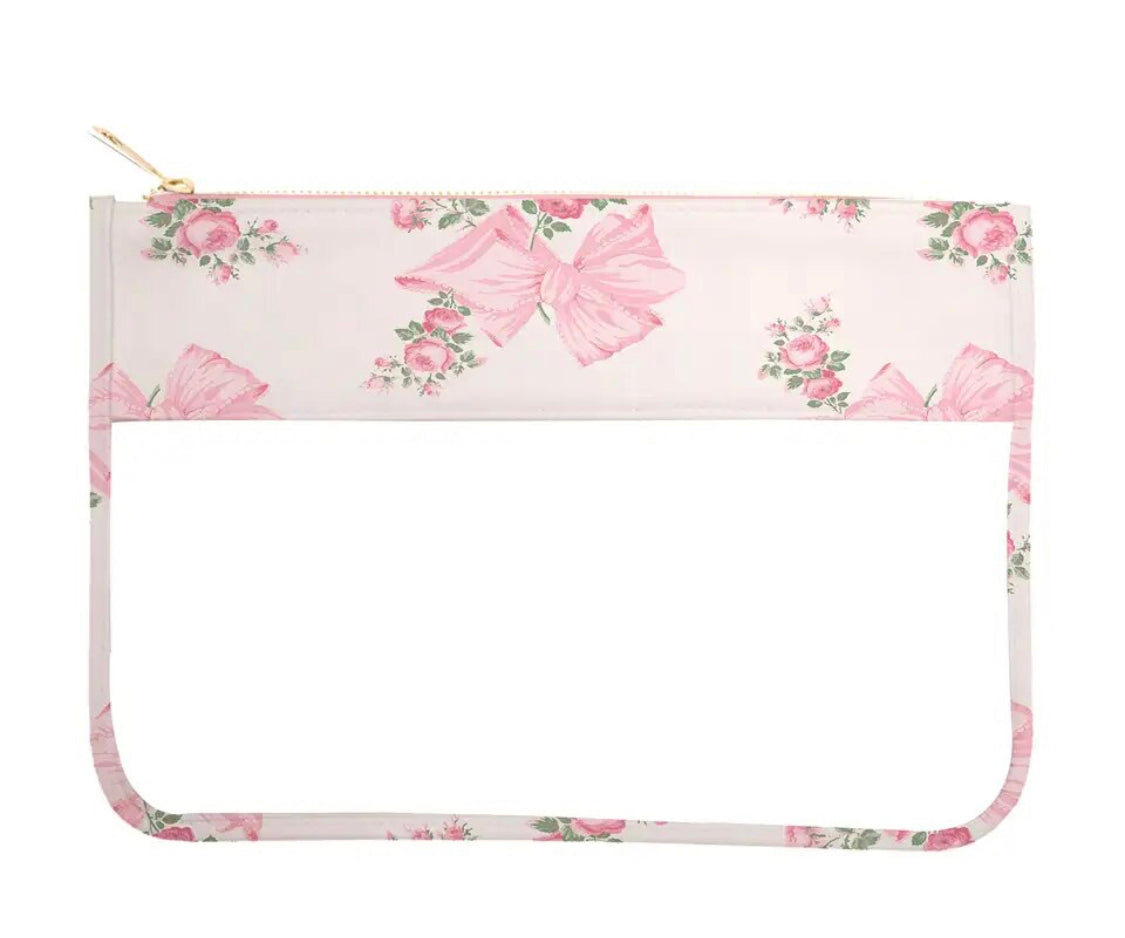 Shabby Bow Clear Zipper Bag Pink