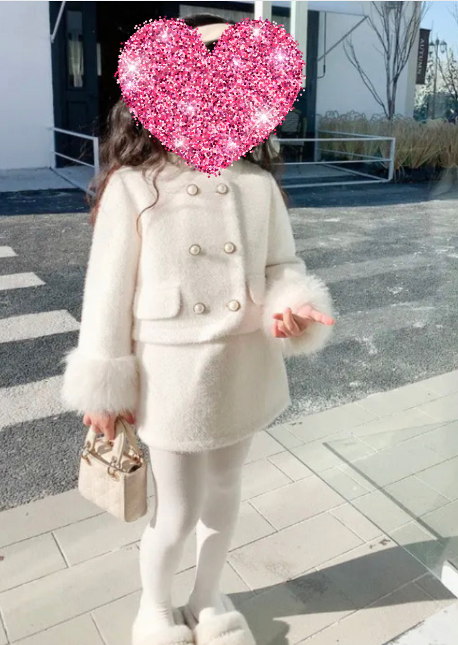 Fur Trim Cardigan & Skirt Set