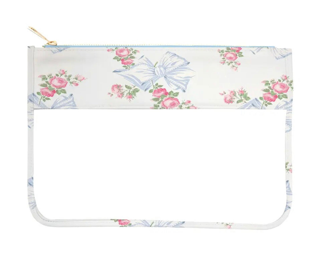 Shabby Bow Clear Zipper Bag Blue