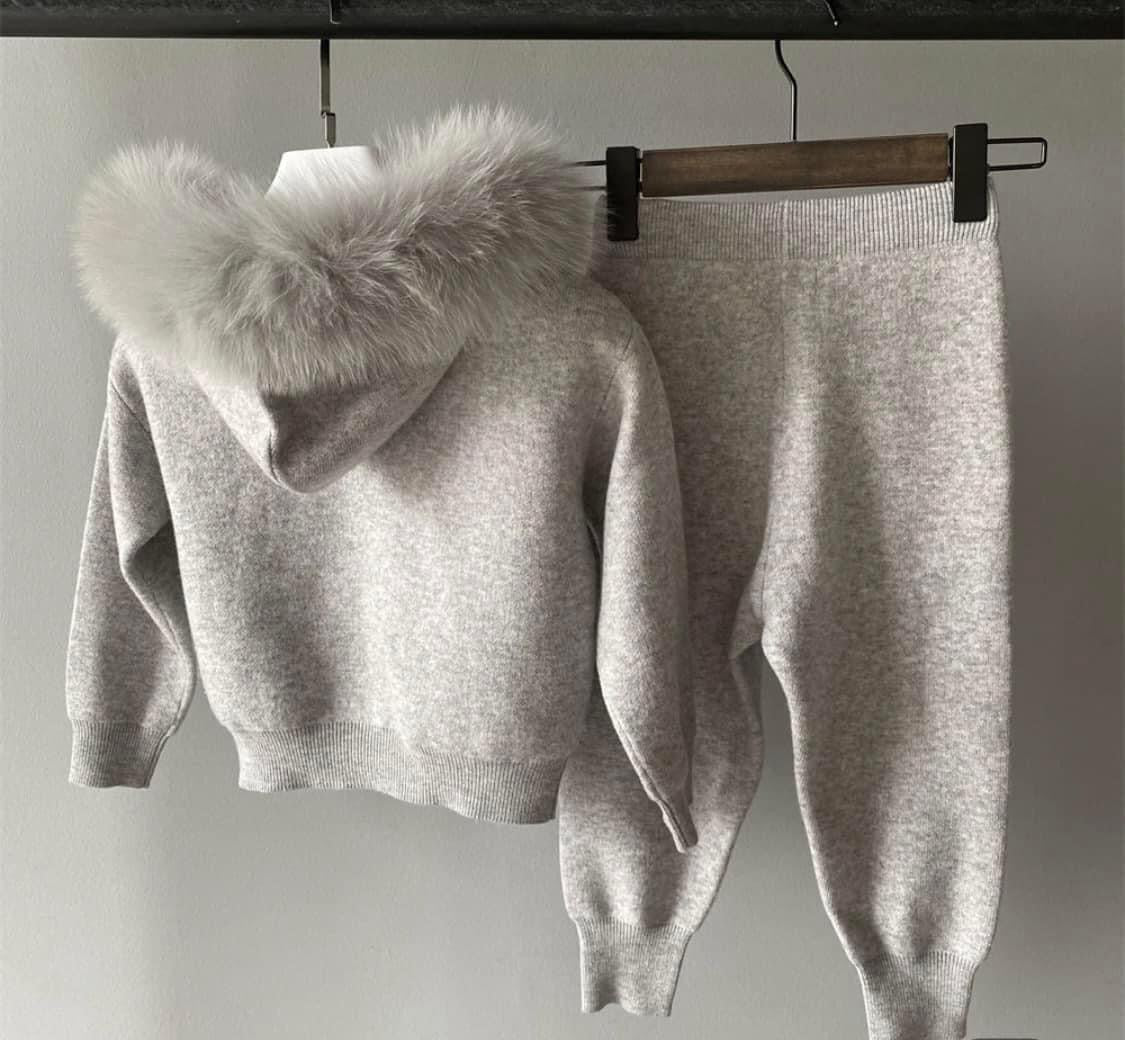 Knit Set with Fox Fur Collar
