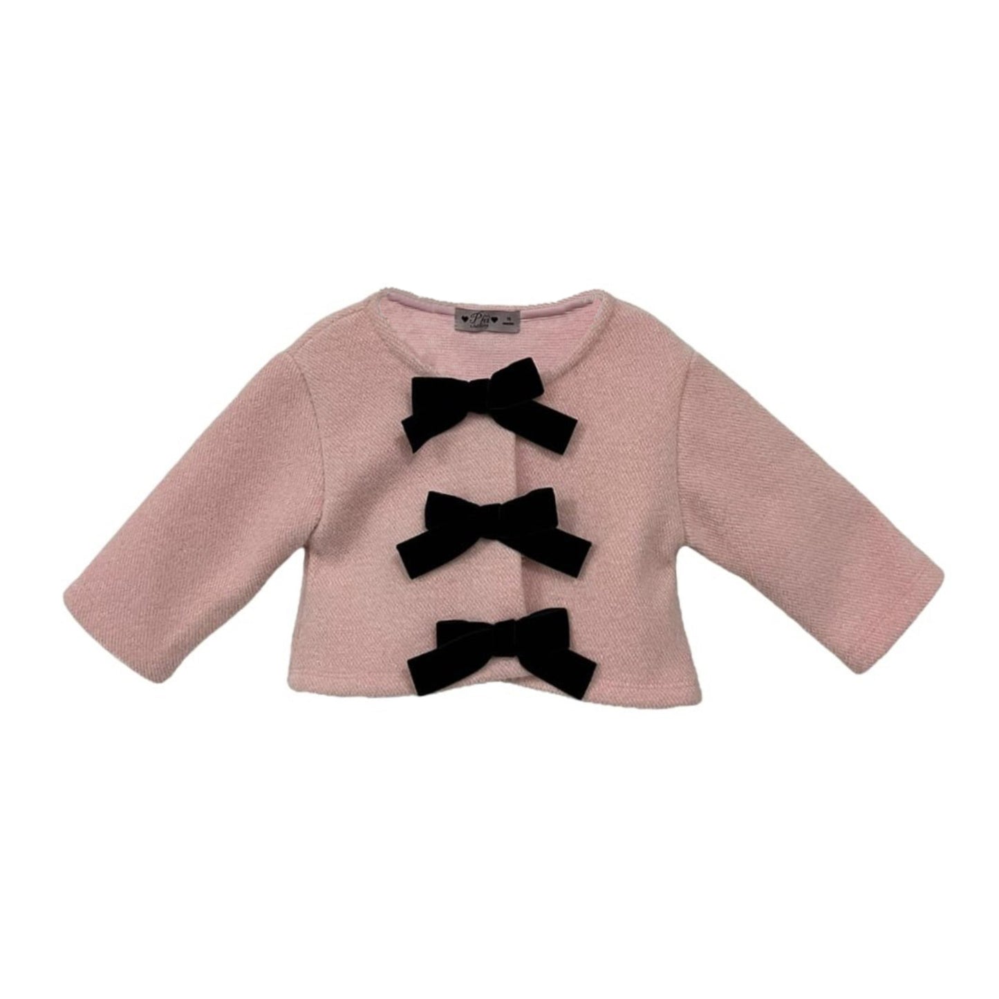 Pink Cardigan with Black Velvet Bows
