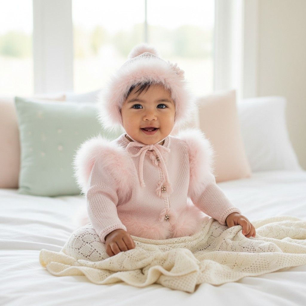 Pink/Pink Marabou Set with Crystal Flowers