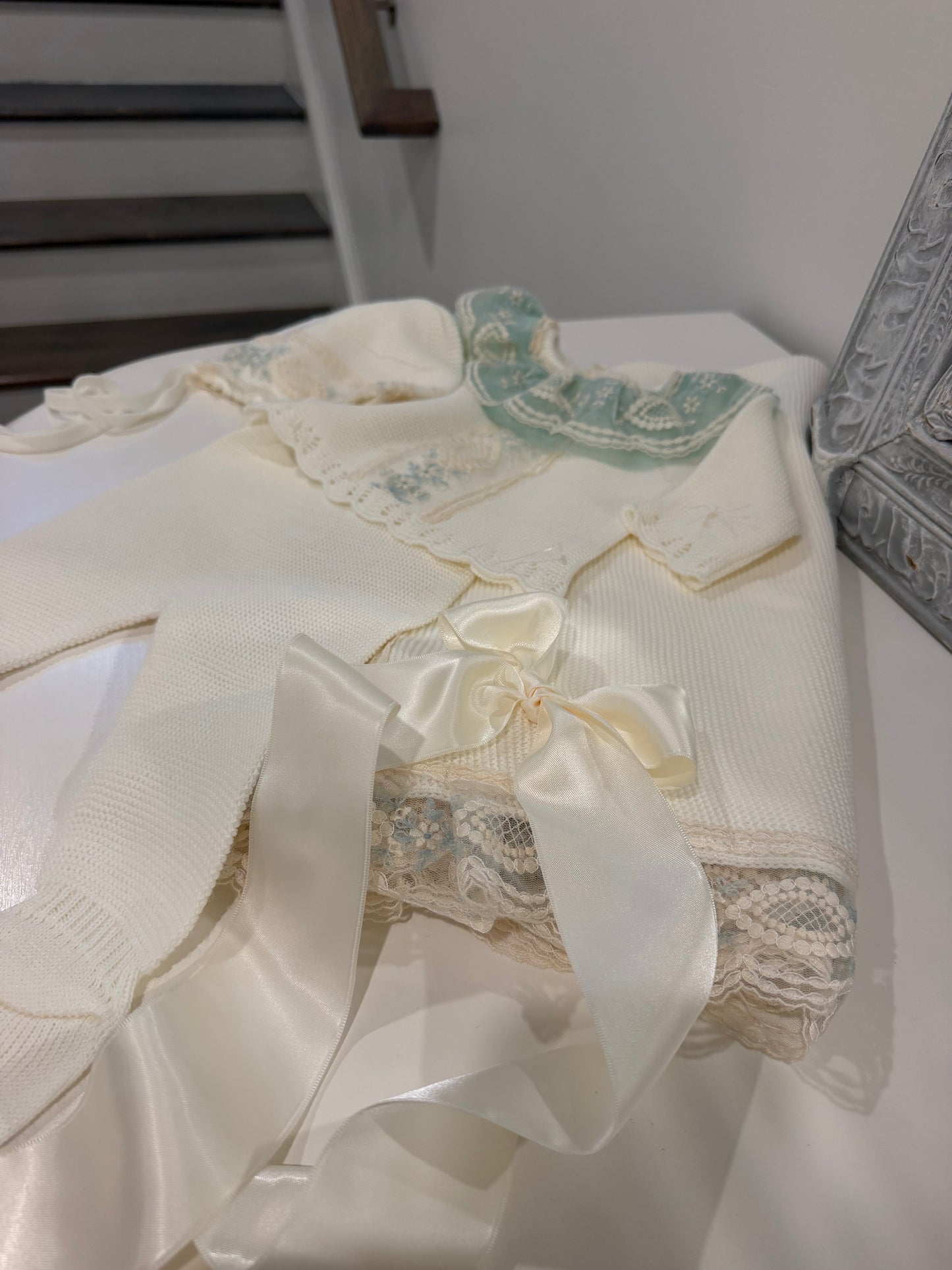 Ivory & Vintage Seafoam Ruffled Spanish Knit Set