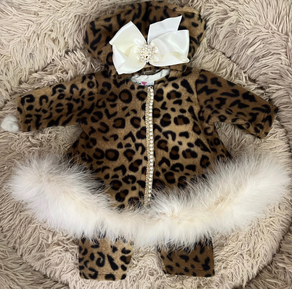 Leopard Pants Set with Marabou Trim