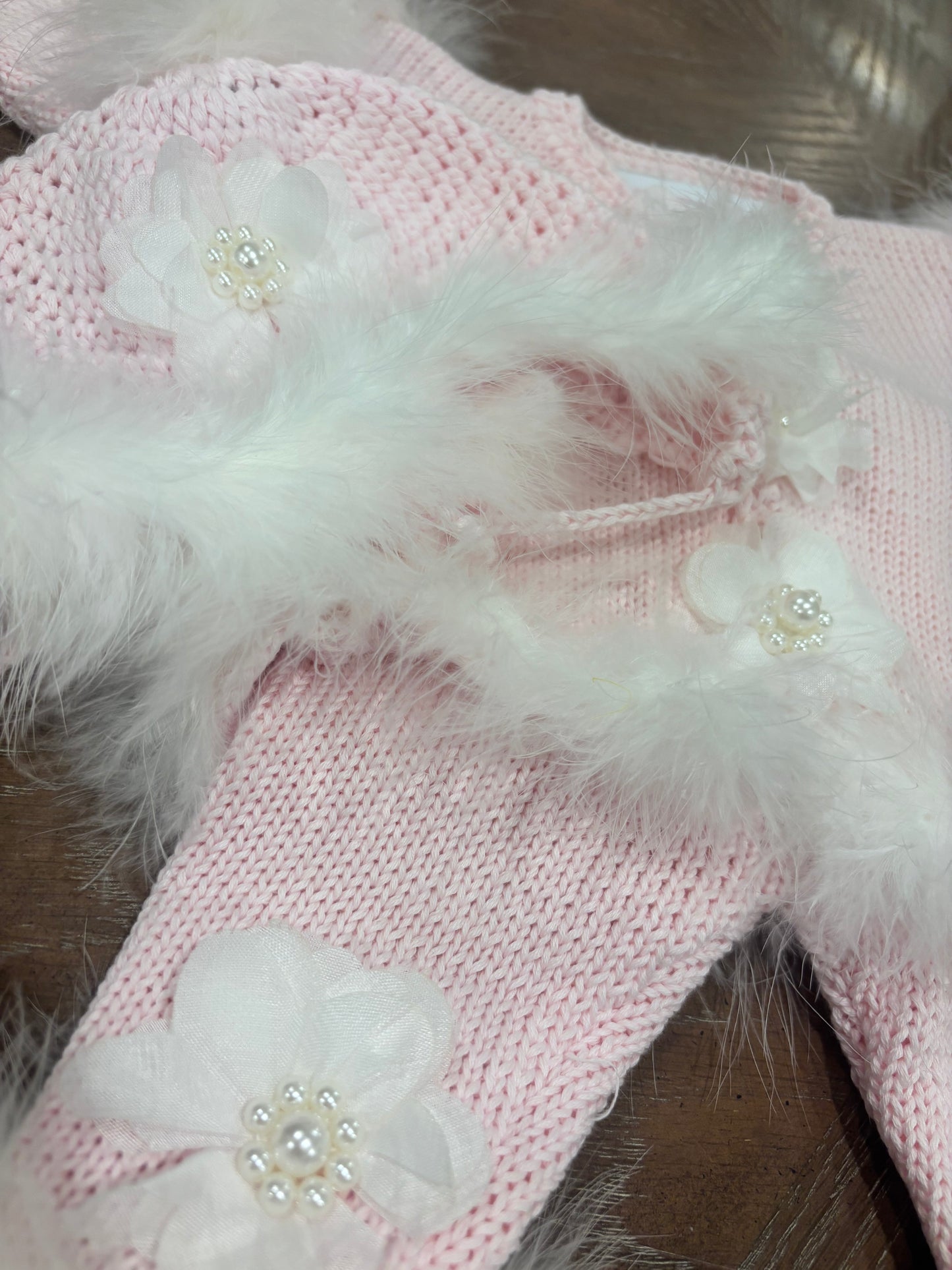 Pink Marabou Set with Pearl Flower