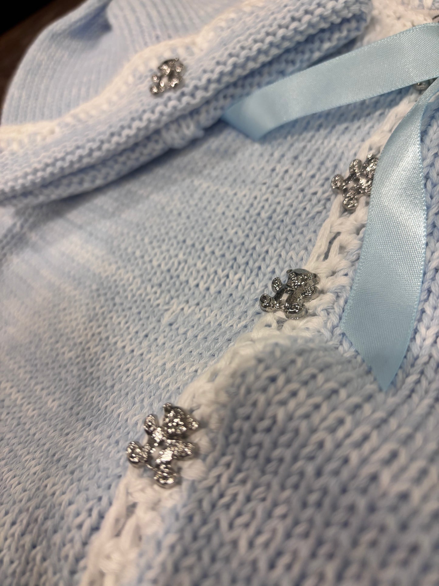 Boys Blue & White Teddy Bear Bunting Gown