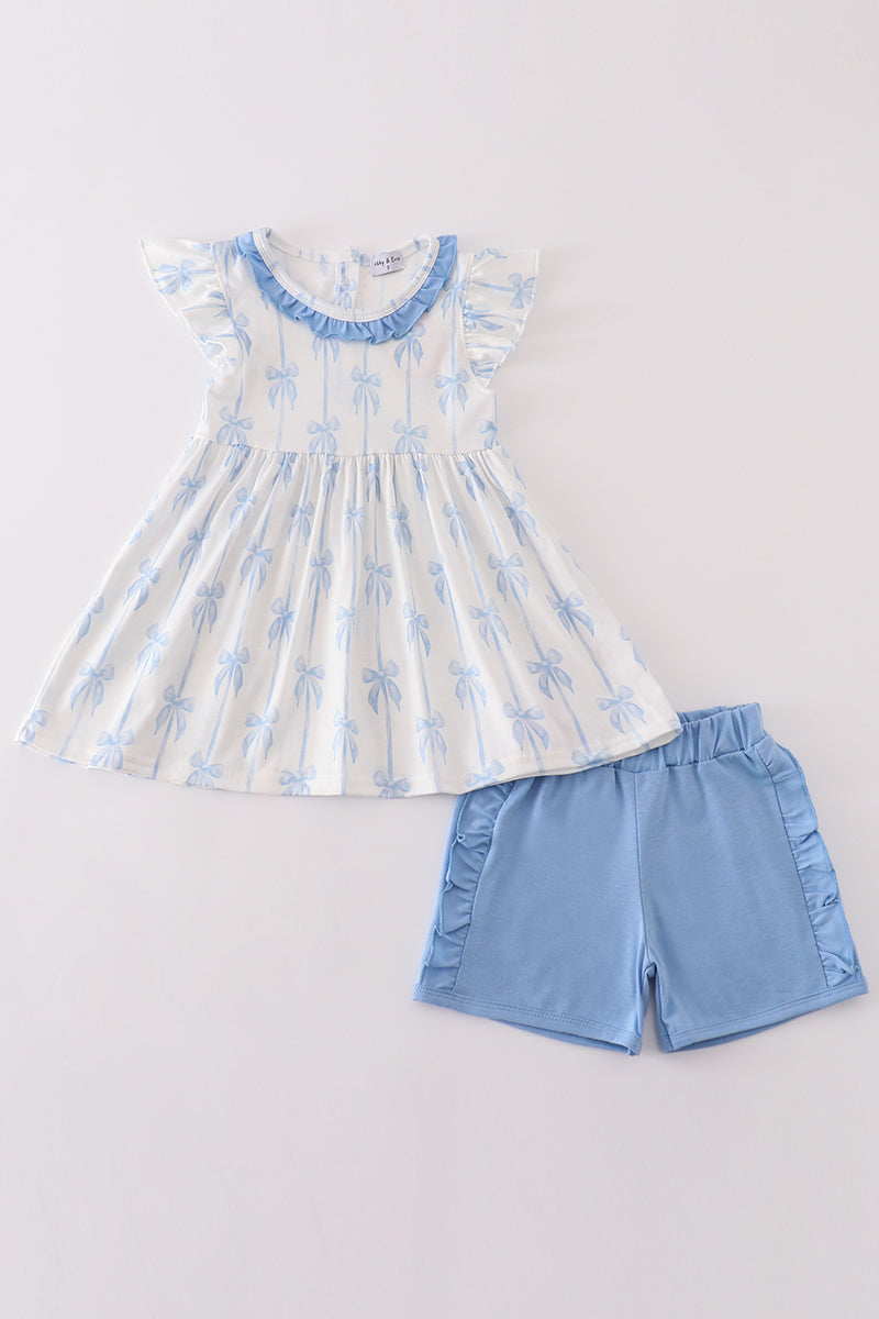 Blue Bow Ruffled Short Set