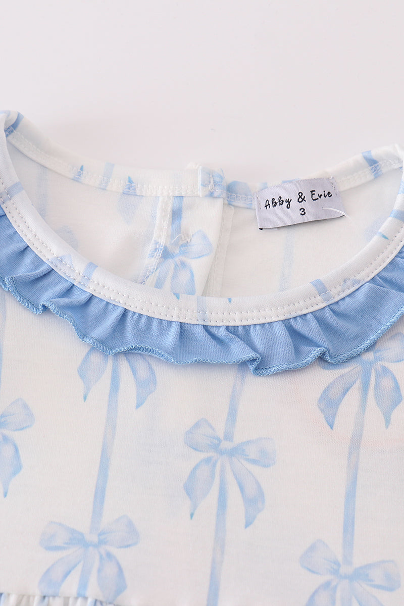 Blue Bow Ruffled Short Set