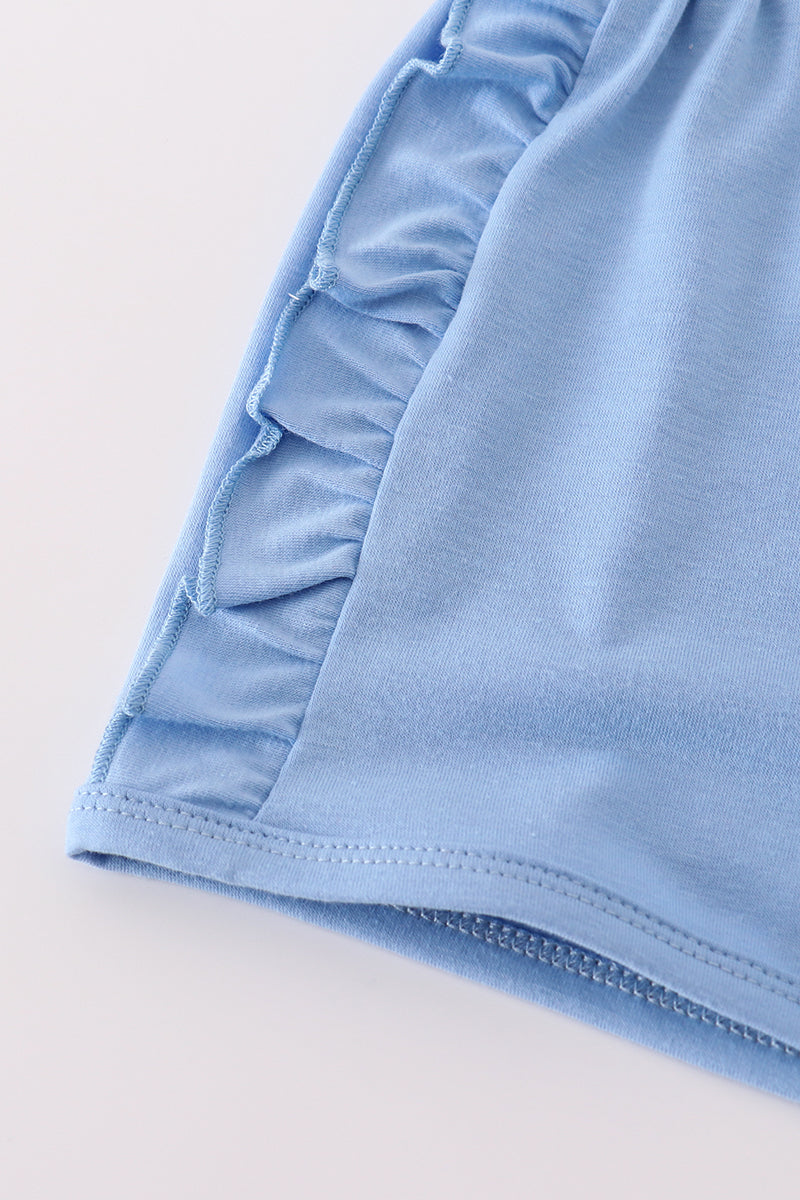 Blue Bow Ruffled Short Set