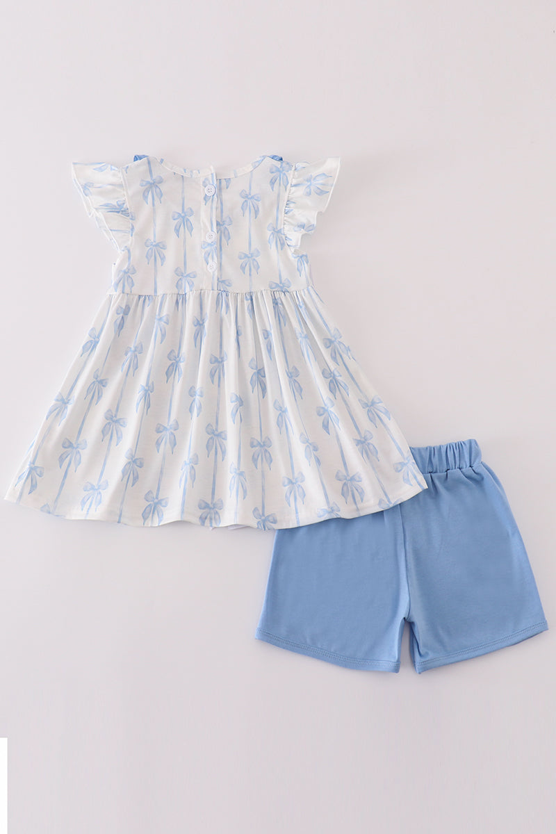 Blue Bow Ruffled Short Set