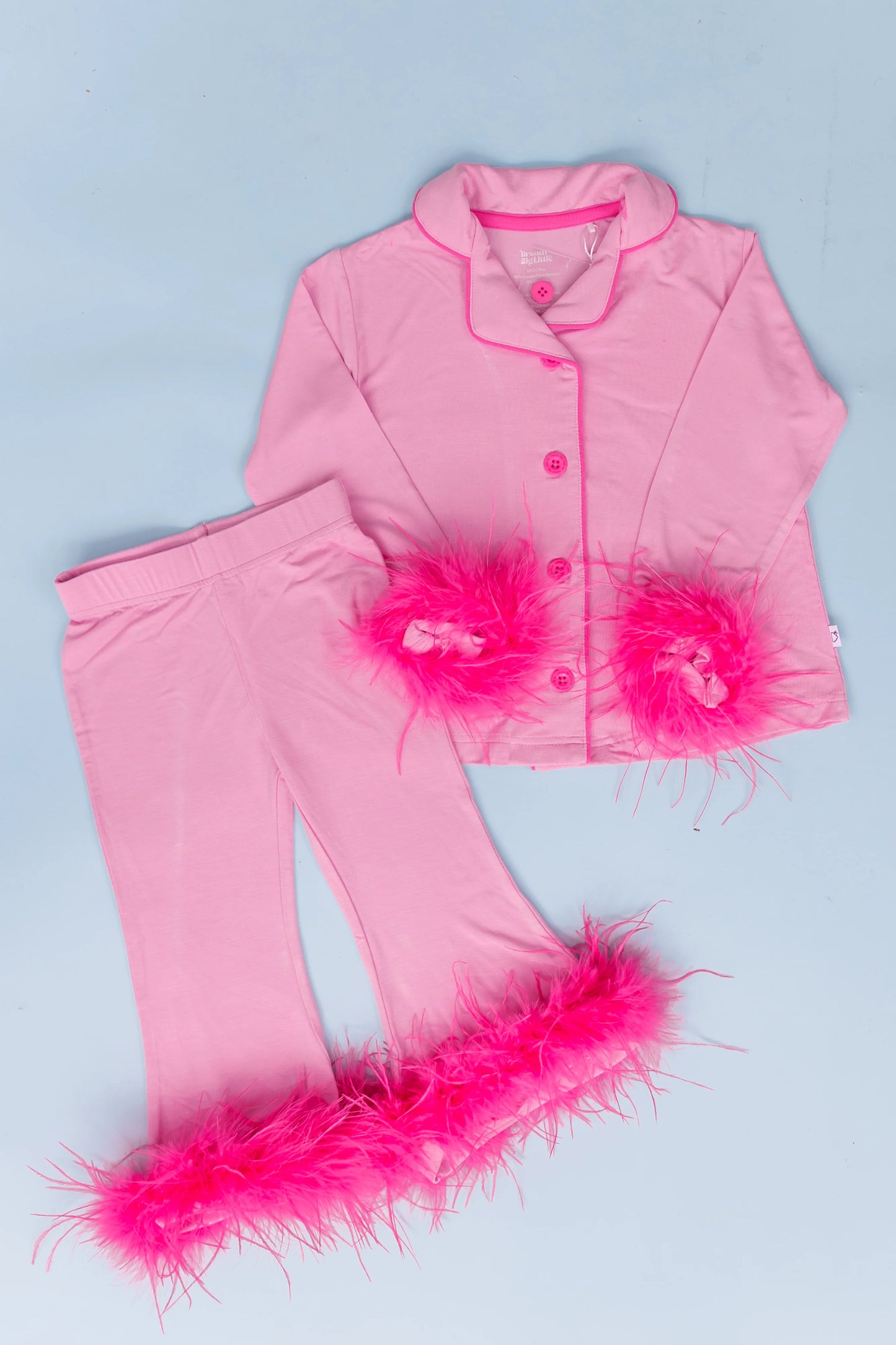 Girls Pink Feathered Flare PJ Set