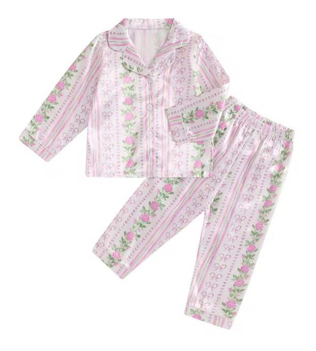 Girls Satin Shabby Chic Print Pajama's