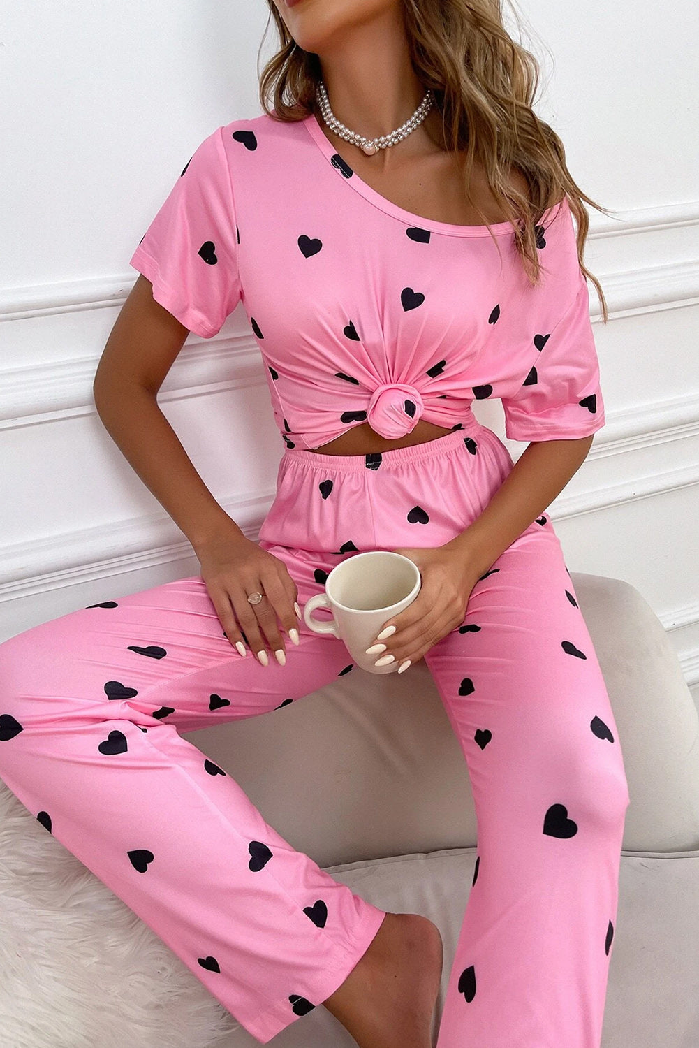Pink Heart Print Lounge Set