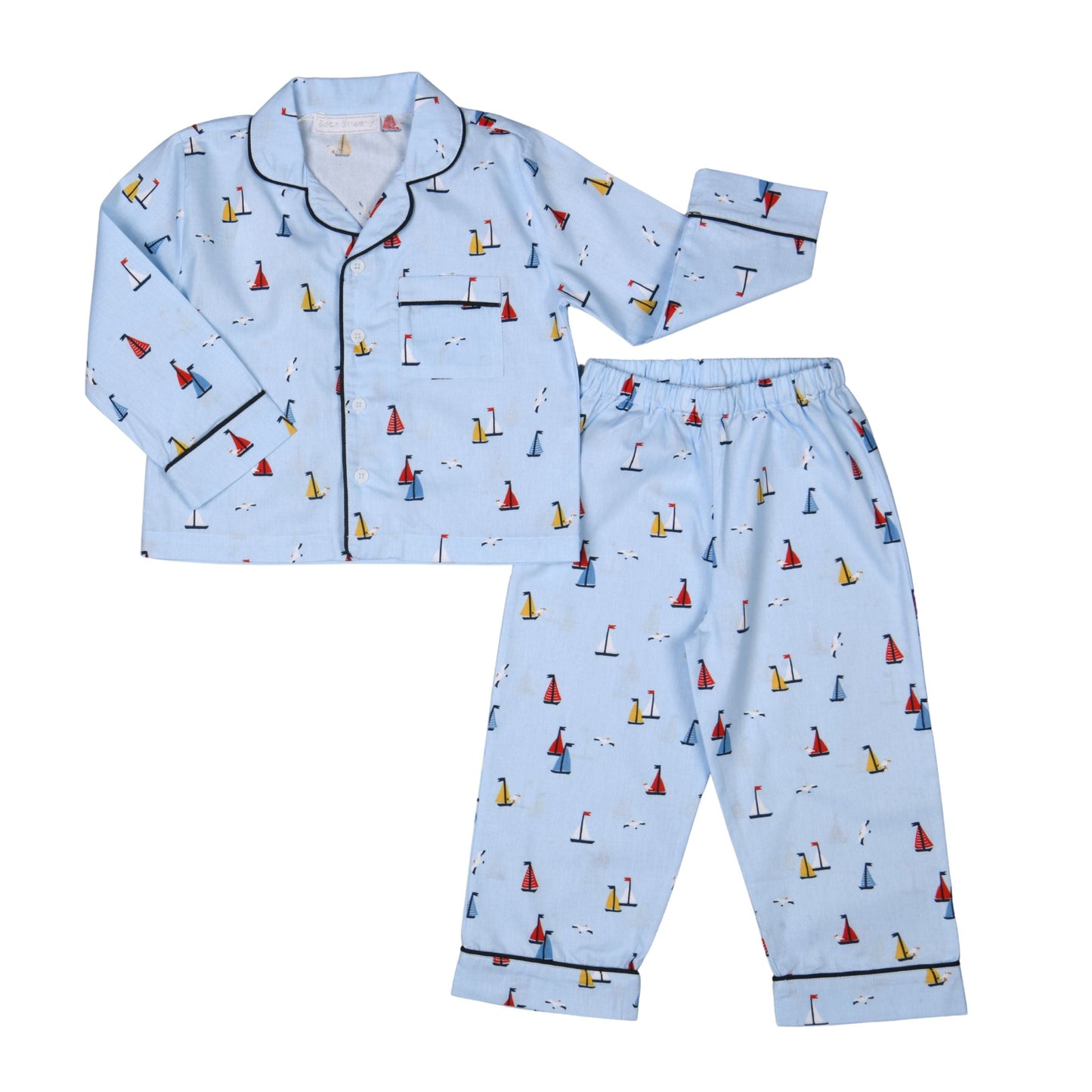 GASPARD | Boys Blue & Red SailBoat Print Cotton Pyjamas