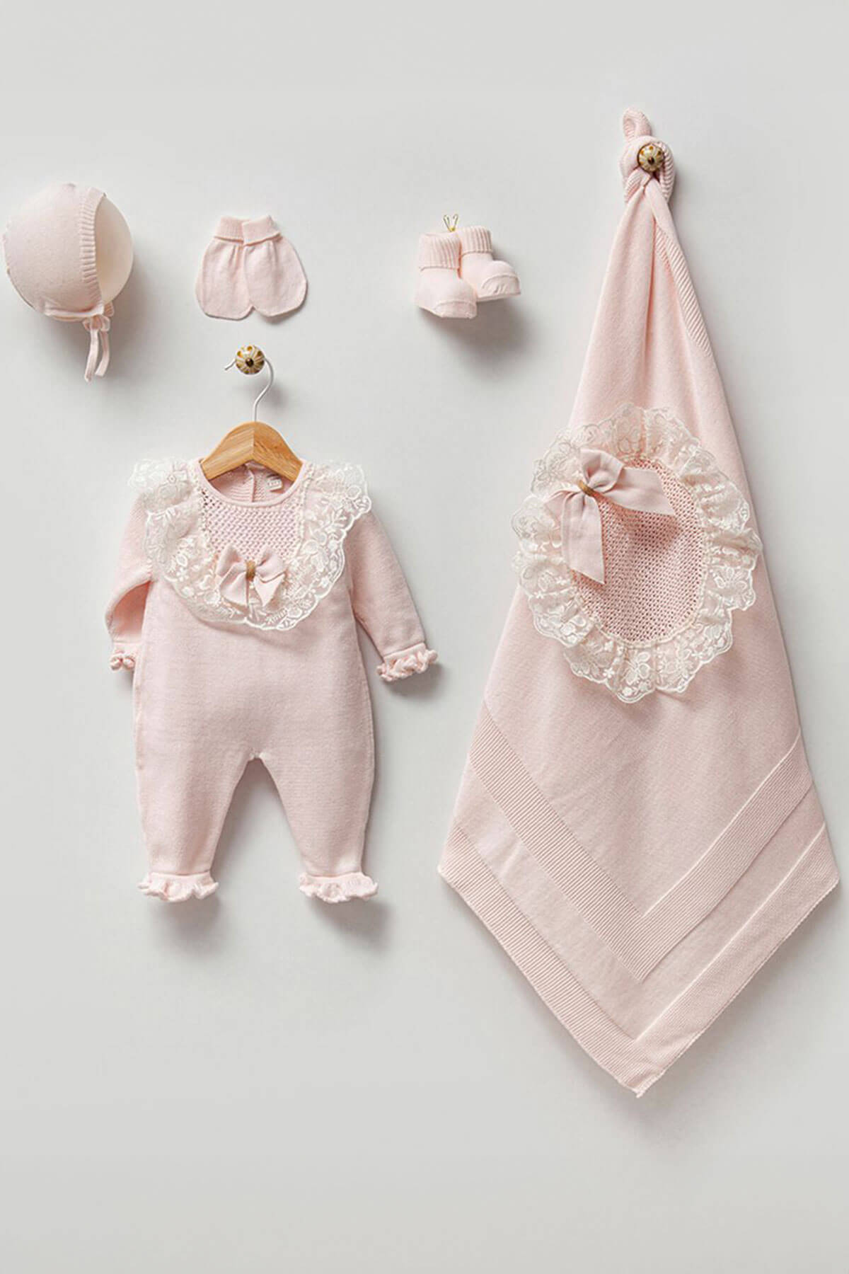 Nora Pink Newborn Knitwear Coming Home Set (5 Pcs)