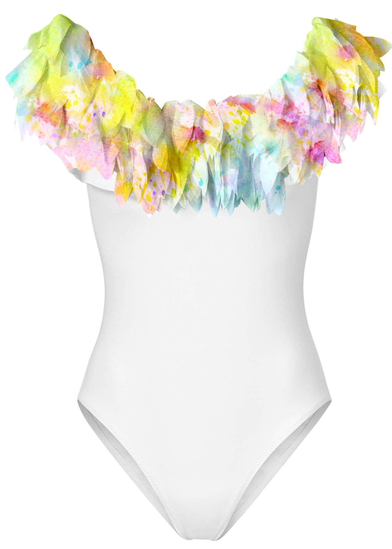 Womens White Swimsuit with Citrus Petals