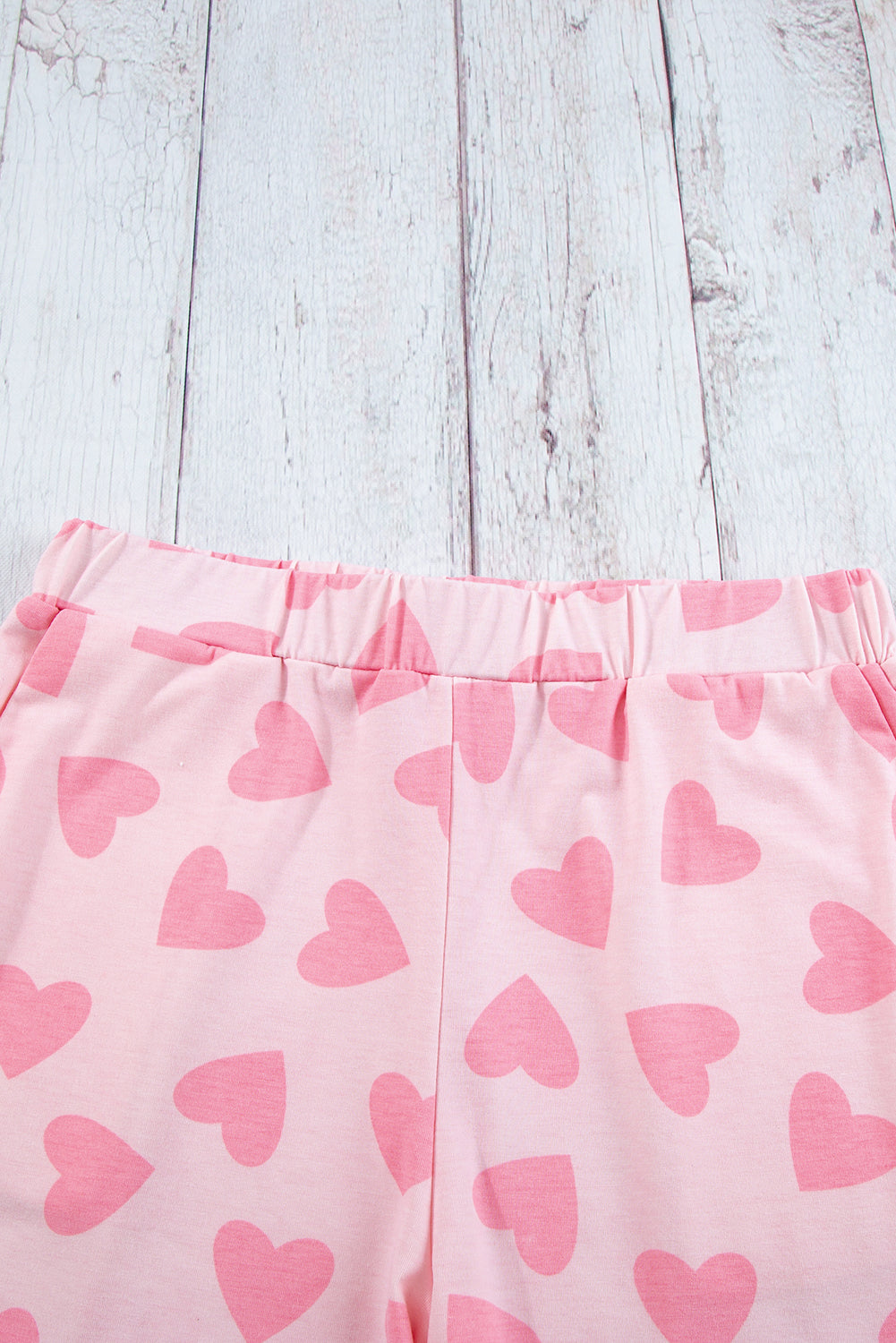 Pink Heart Shape Print Long Sleeve Top Shorts Lounge Set