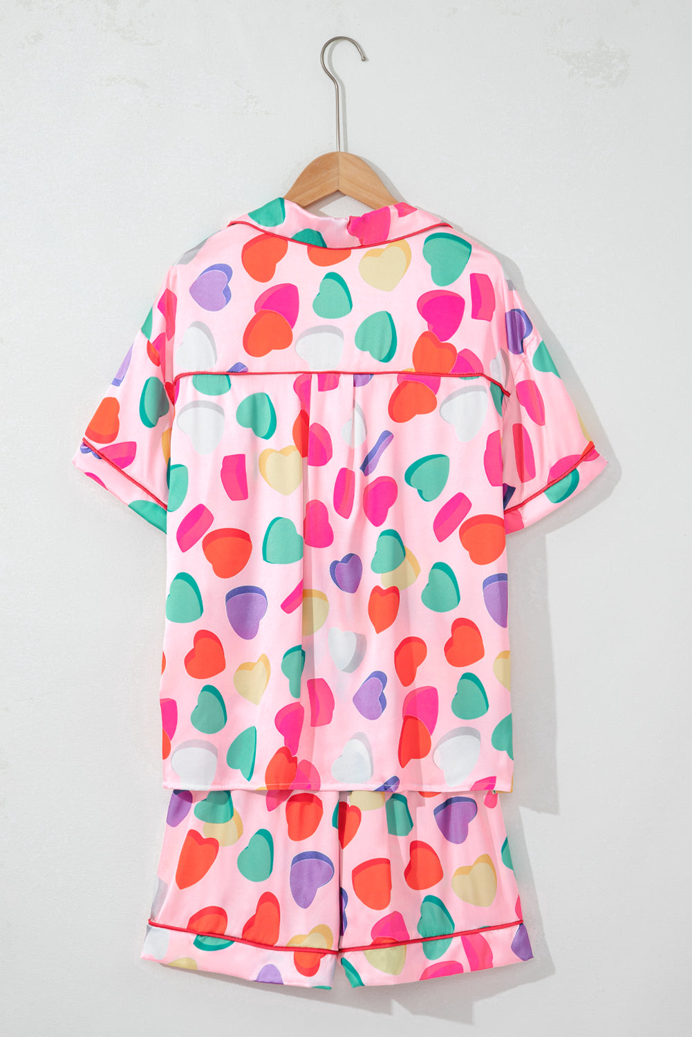 Pink Pastel Hearts Shirt and Shorts Satin Pajama Set