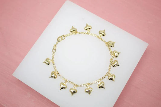 14KT Gold Filled Puffed Heart Charm Anklet