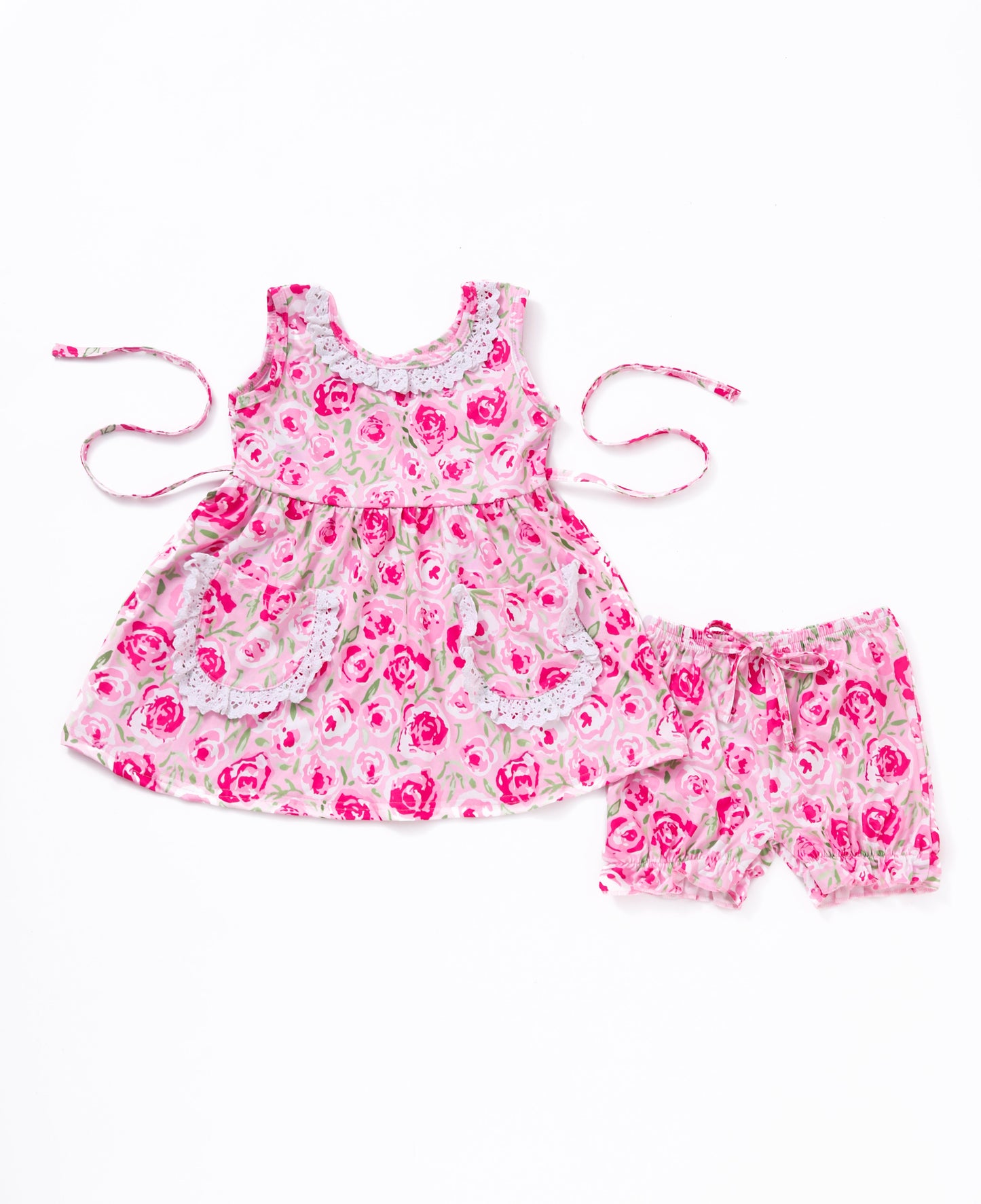 Pink floral print shorts set