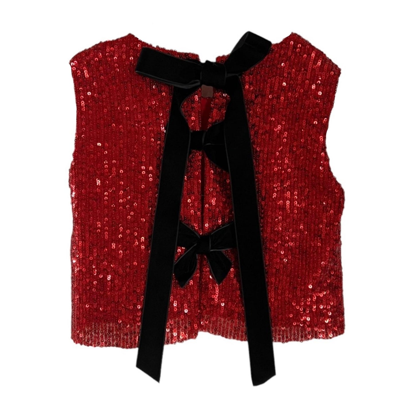 Red Sequin Bow Blouse