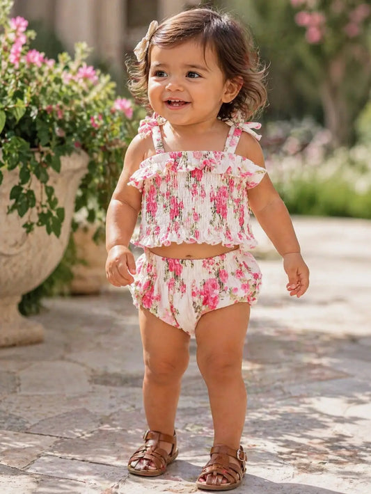 Muslin Smocked Ruffle Top & Bloomer, Country Daydream