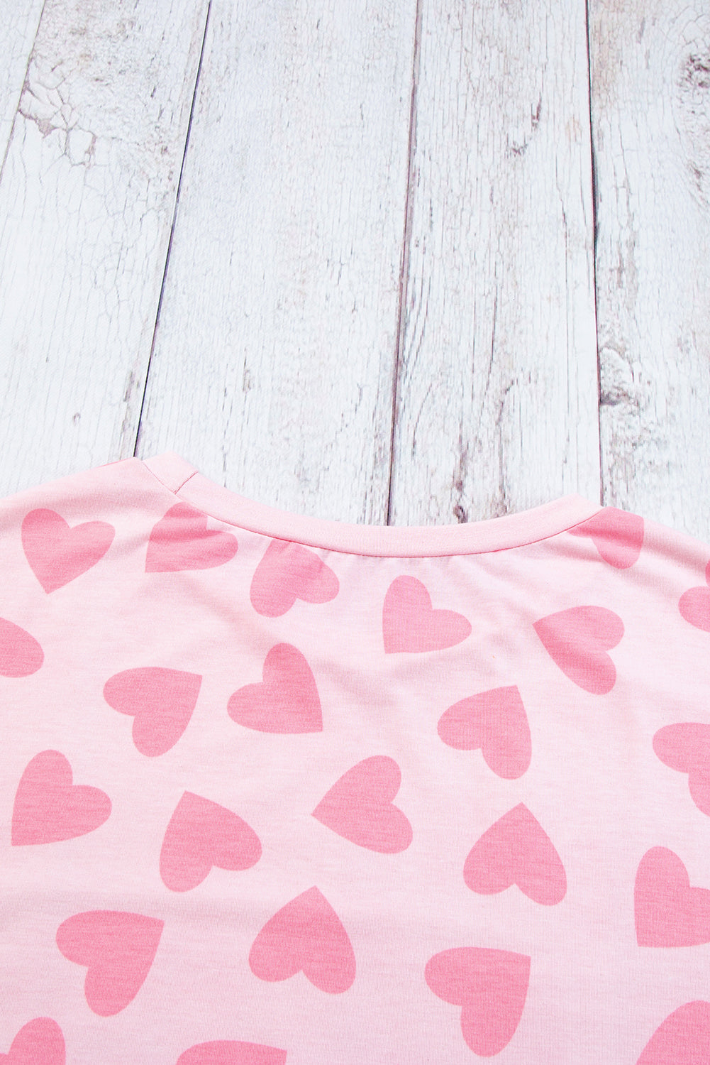 Pink Heart Shape Print Long Sleeve Top Shorts Lounge Set