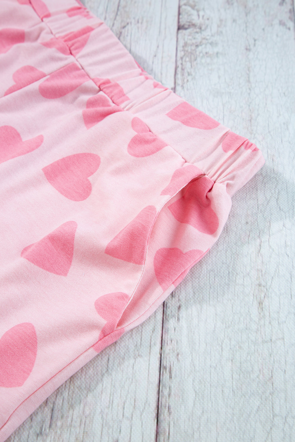 Pink Heart Shape Print Long Sleeve Top Shorts Lounge Set