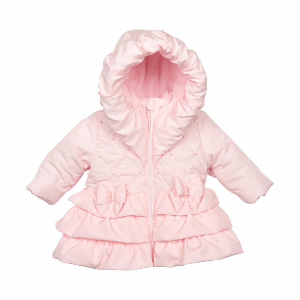 Girls Pink Puffer Coat with Pearls