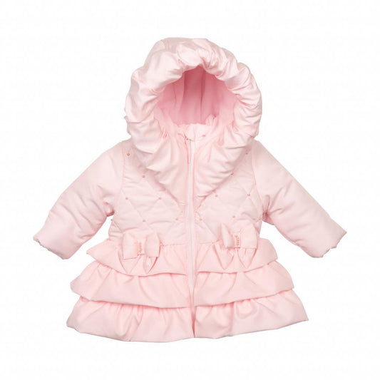 Girls Pink Puffer Coat with Pearls