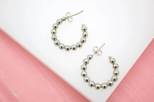 Silver Beaded Hoops