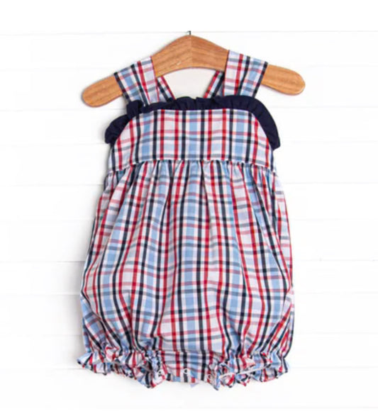 Baby Girls Red & Blue Plaid Bubble