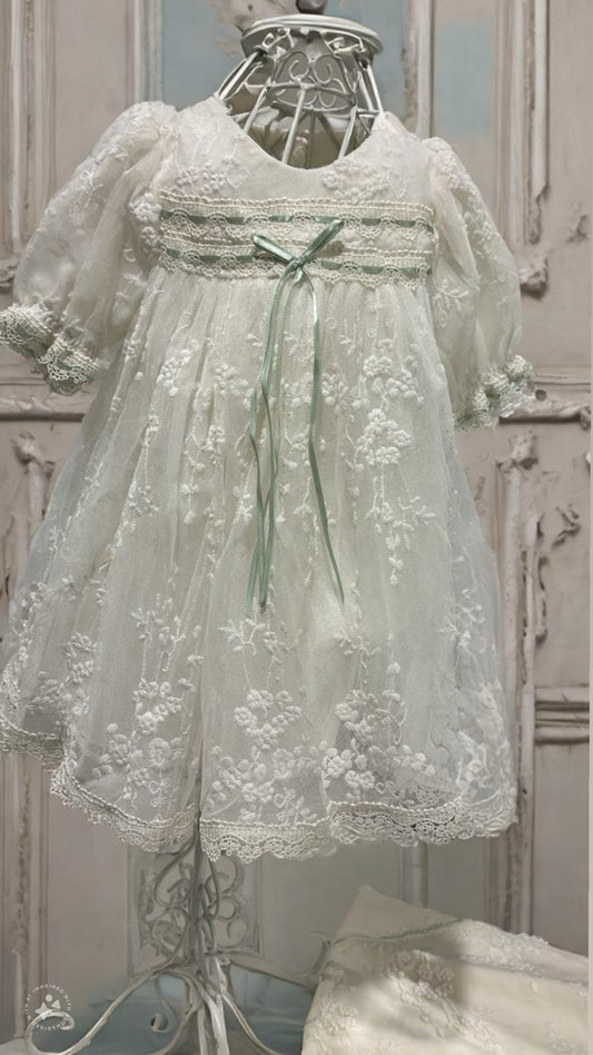 Ivory & Green Lace Gown