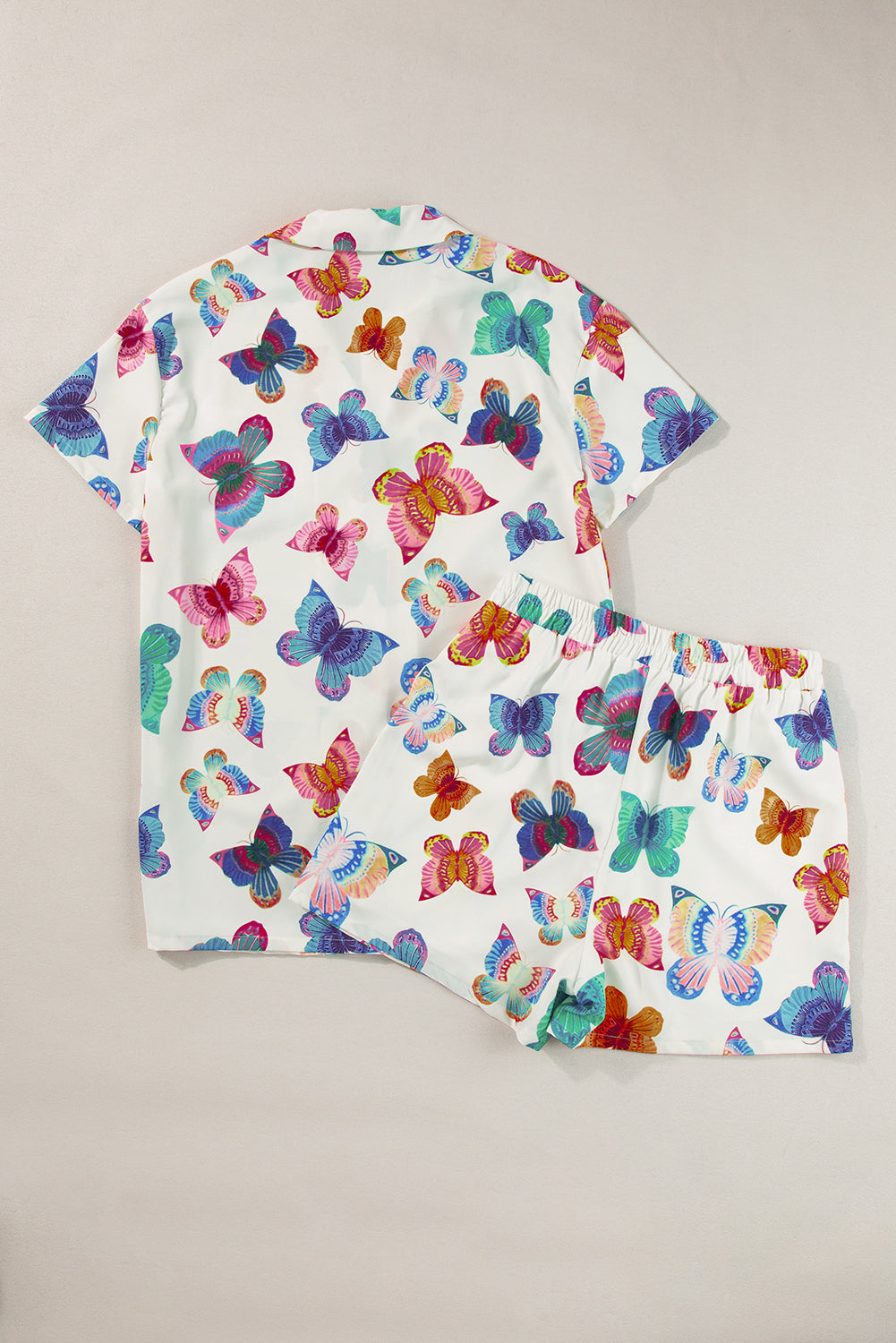 Multicolour Butterfly Pattern Short Sleeve Shirt Pajamas Set