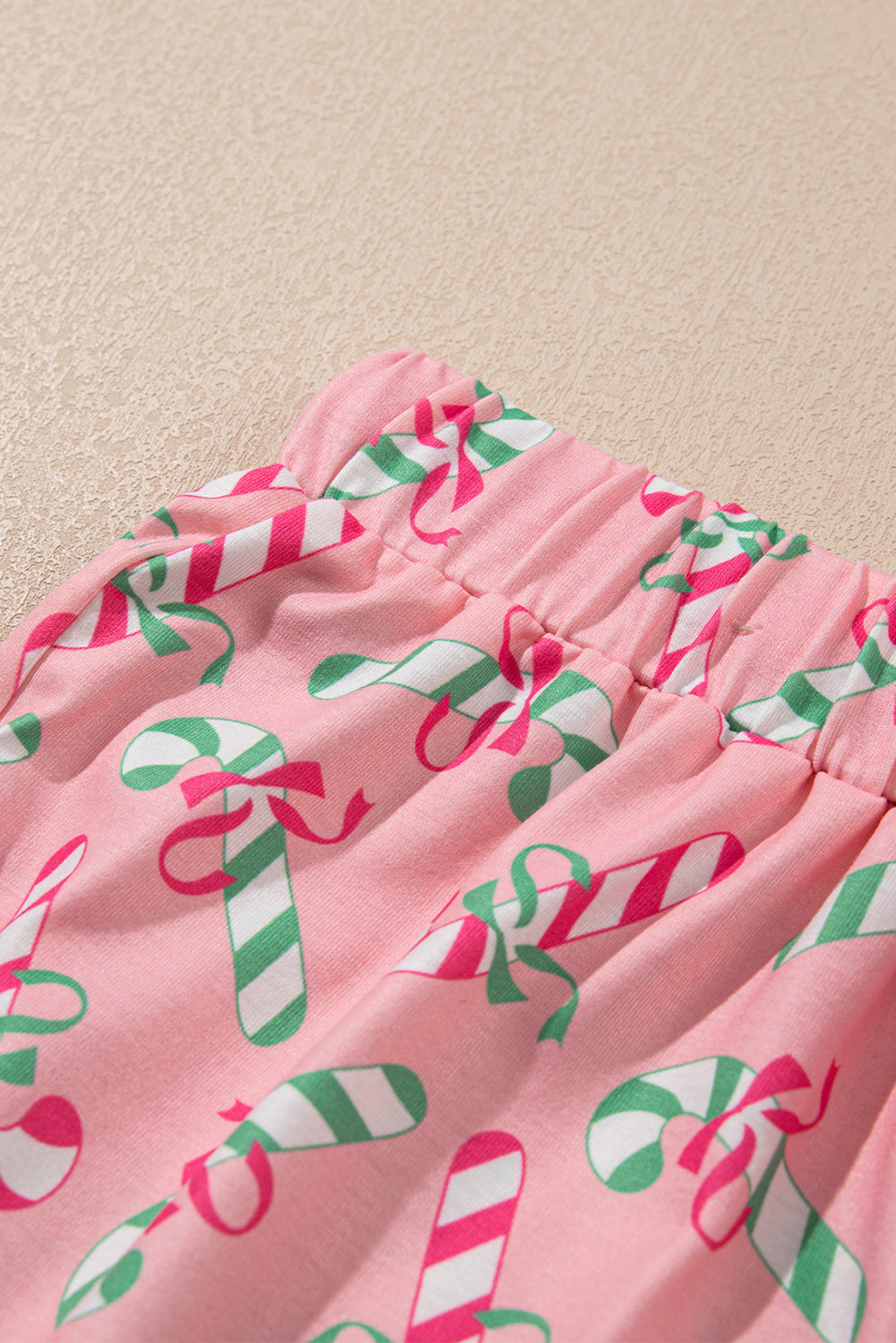 Pink Christmas Candy Cane Print Pocketed Knotted Lounge Set