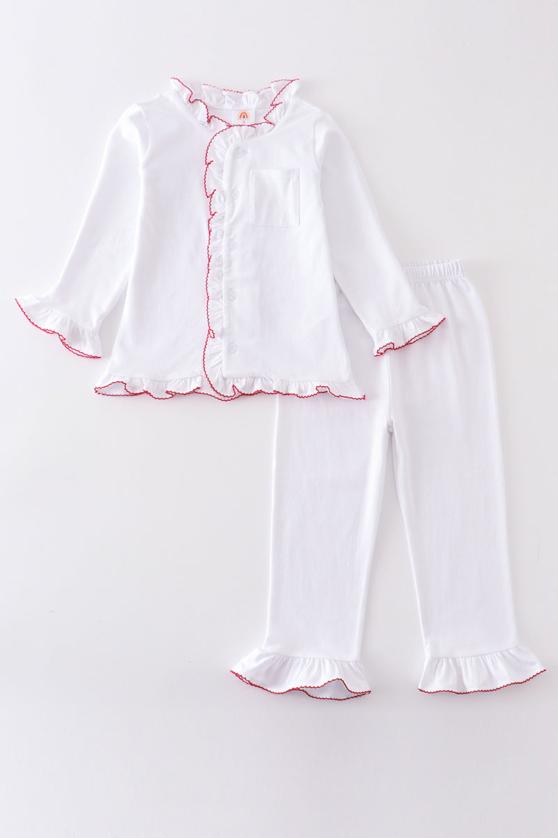 White with Red trim ruffle PJ’s