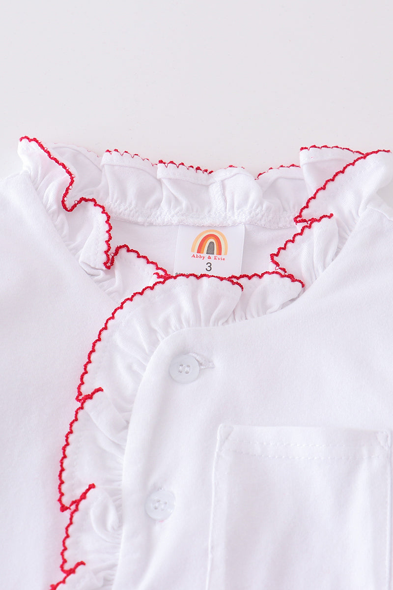 White with Red trim ruffle PJ’s