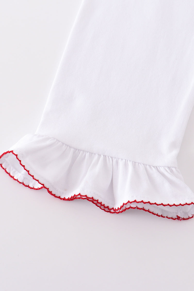 White with Red trim ruffle PJ’s