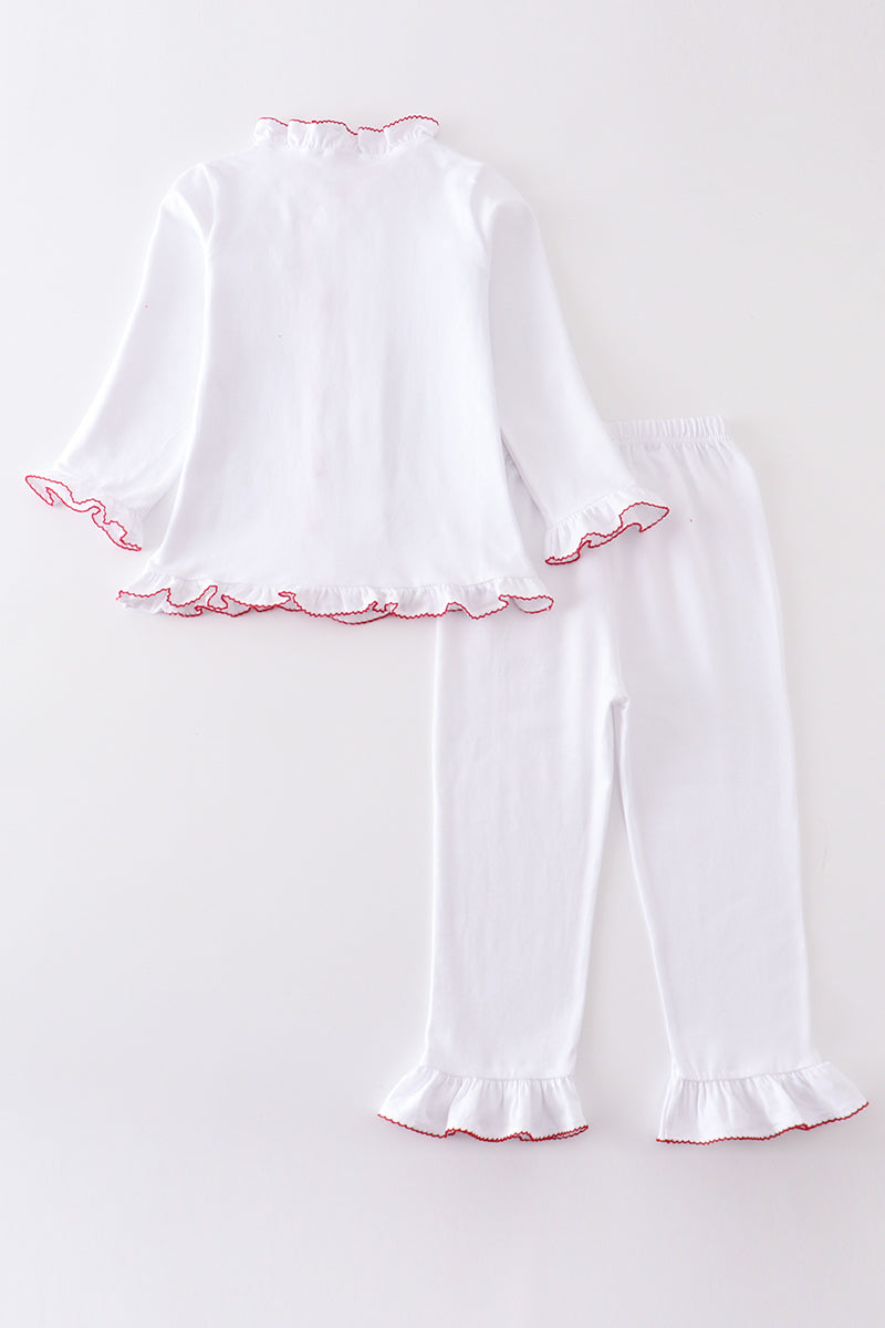 White with Red trim ruffle PJ’s