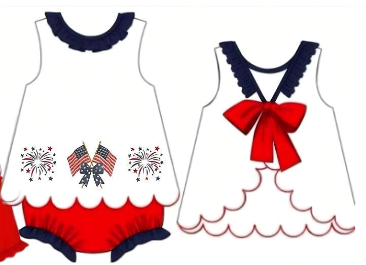 Red flag fireworks embroidery ruffle bloomer set