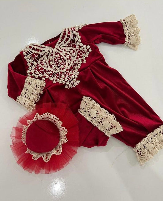 Red Velvet & Lace Romper