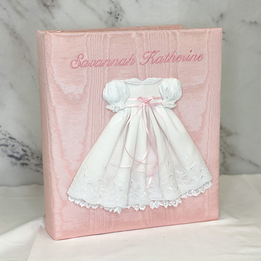 Memory Book in Moire Fabric with Swiss Batiste Dress