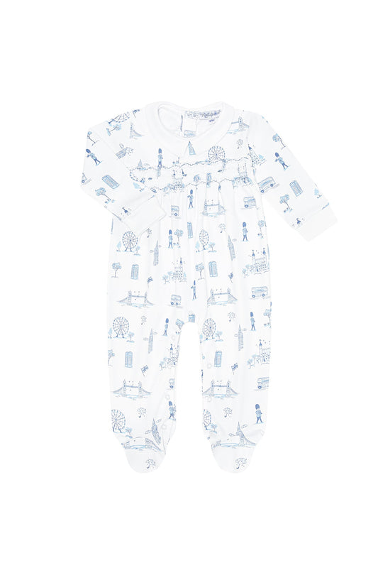 Blue London Toile Smocked Footie