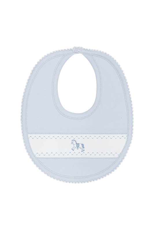 Blue Rocking Horse Embroidered Bib