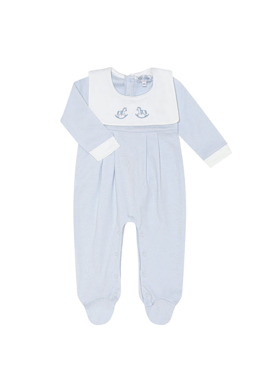Blue Rocking Horse Embroidered Footie